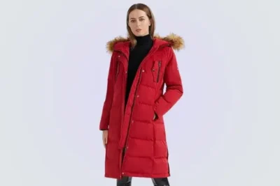 Plumífero largo rojo mujer